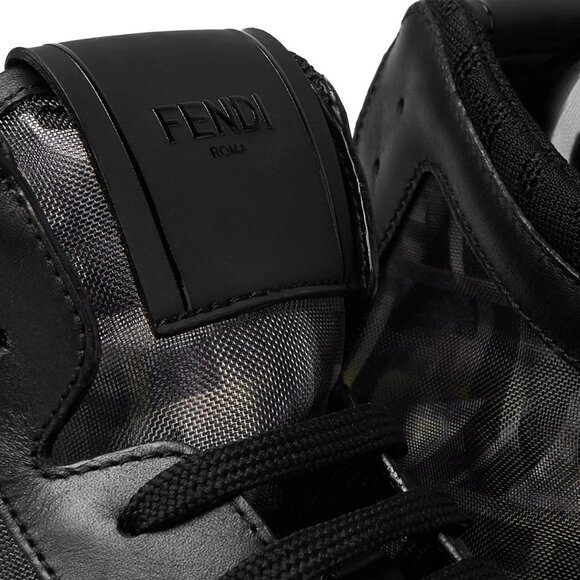 Fendi Leather and Camouflage-Print Mesh High-Top Sneakers Black - Picture 4 of 6